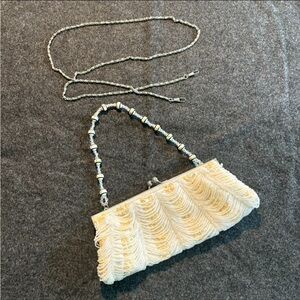 Beaded Sequin Wedding Princess Clutch Purse Handbag White Interchangable Straps‎